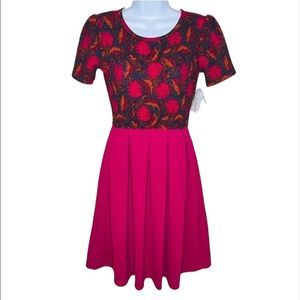 LuLaRoe Amelia Magenta Floral Dress with Pockets